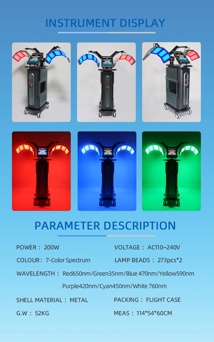 LED phototherapy machine with color display and specifications. - HUIMAIN