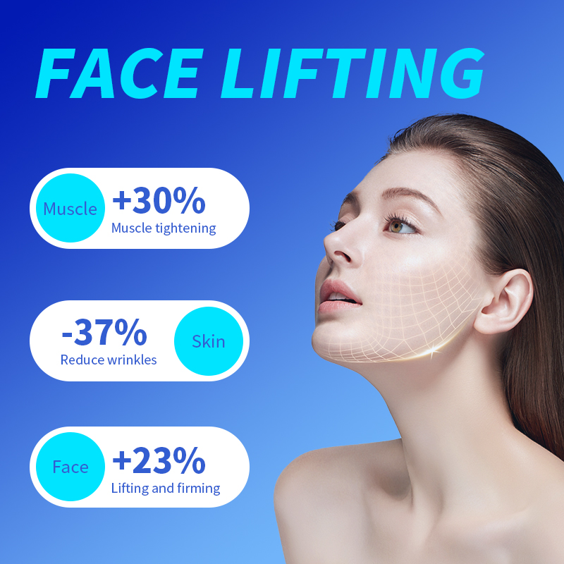 Face lifting advertisement with claims of muscle tightening, wrinkle reduction and face lifting and firming. Face lifting advertisement with claims of muscle tightening, wrinkle reduction and face lifting and firming.