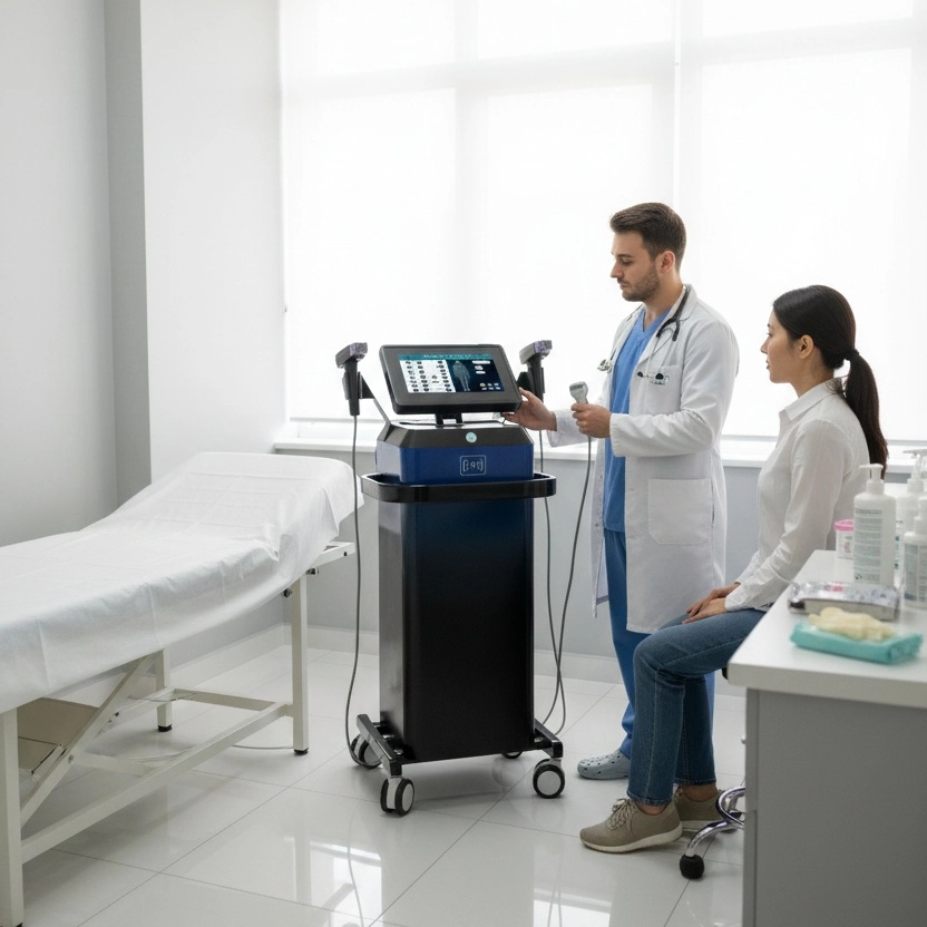 Doctor with patient and rf microneedling machine. - HUIMAIN