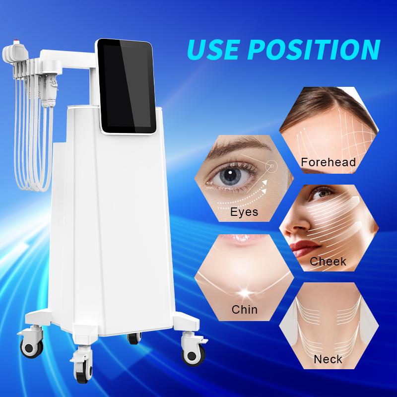 Image of a professional facial treatment machine showcasing its use positions on the face and neck. Image of a professional facial treatment machine showcasing its use positions on the face and neck.