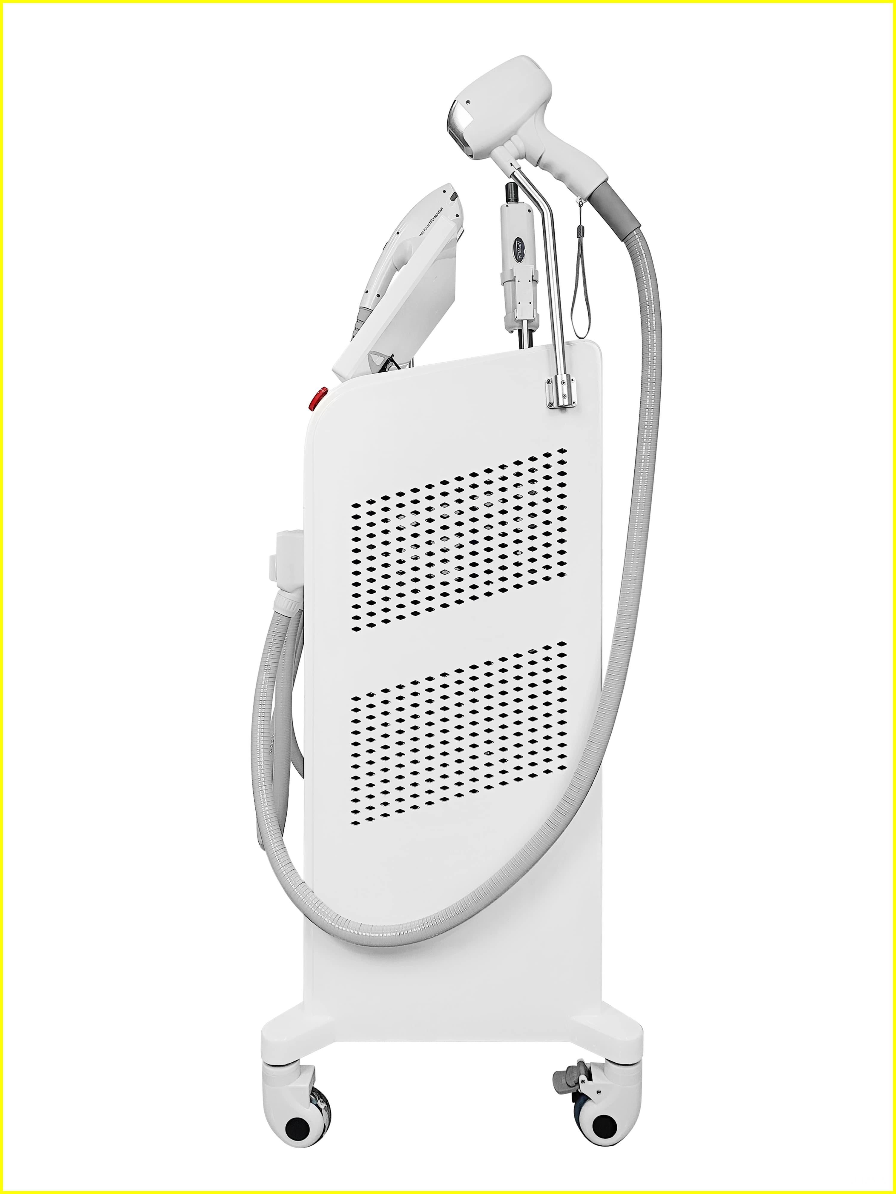 White medical aesthetic laser hair removal machine with multiple handpieces. - HUIMAIN