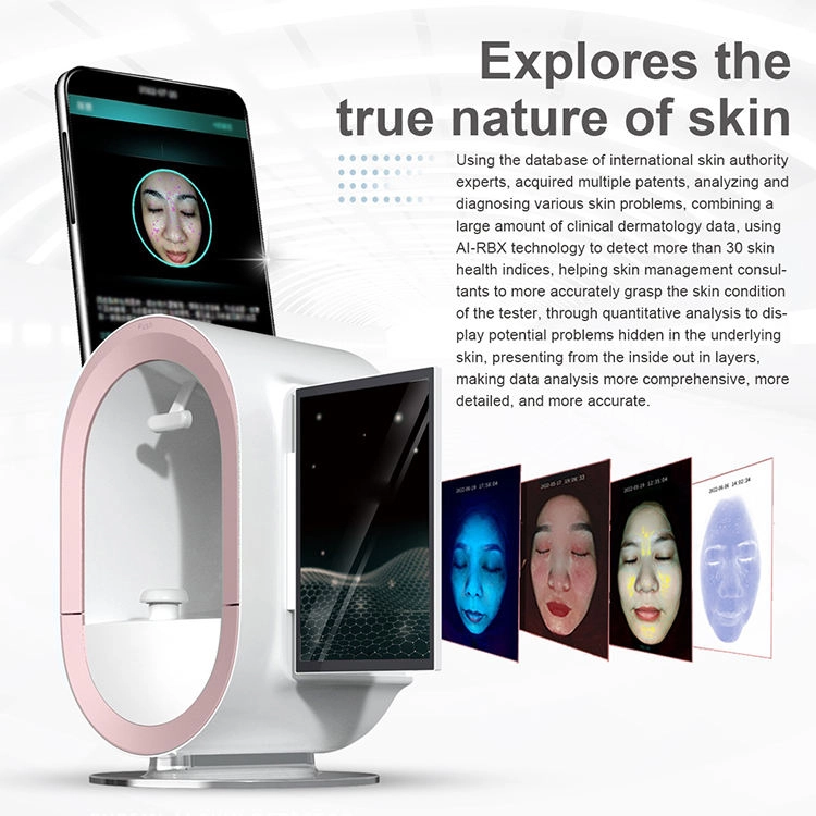AI skin analysis machine displaying skin scans on multiple screens. - HUIMAIN