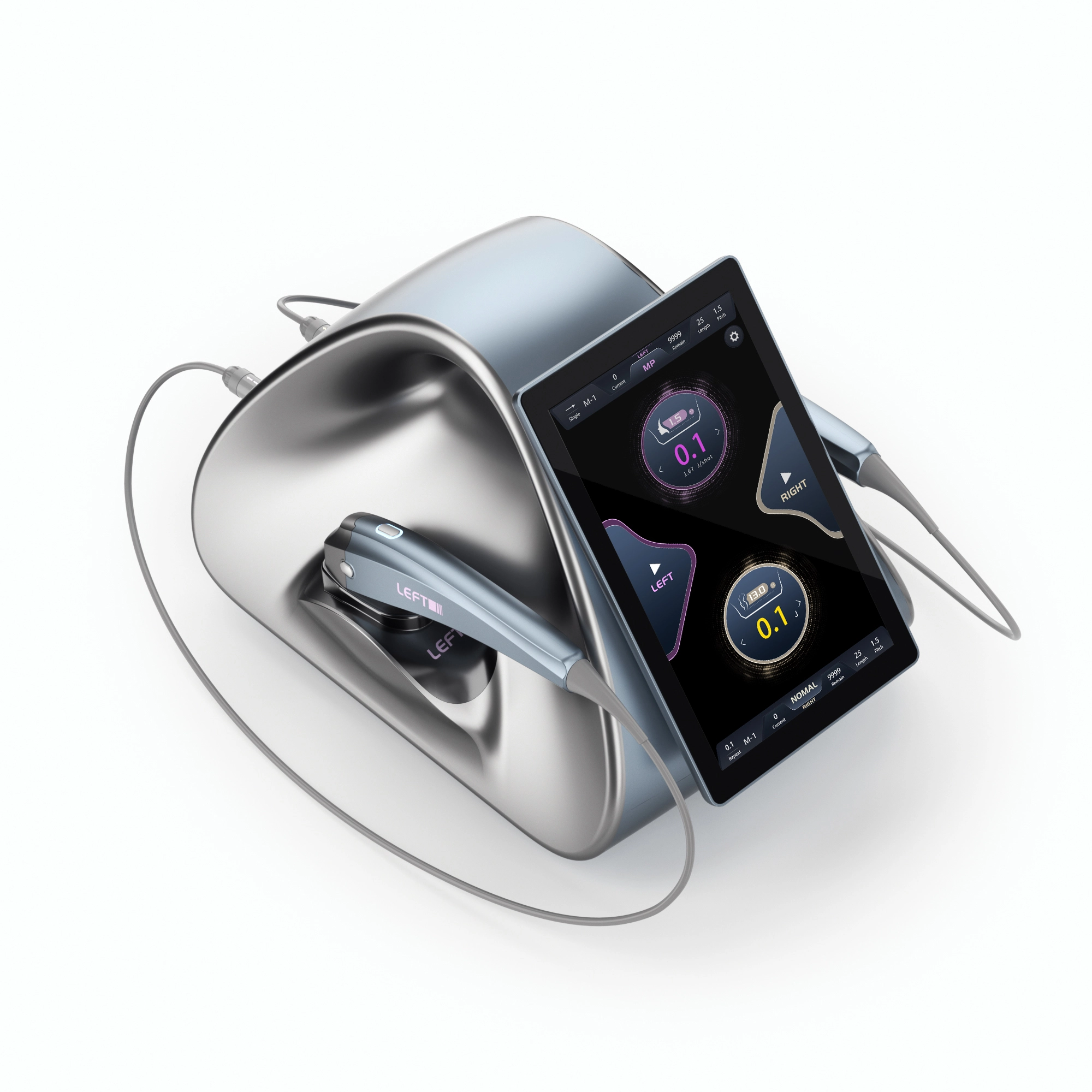Medical aesthetic device with a digital display and two handpieces. - HUIMAIN