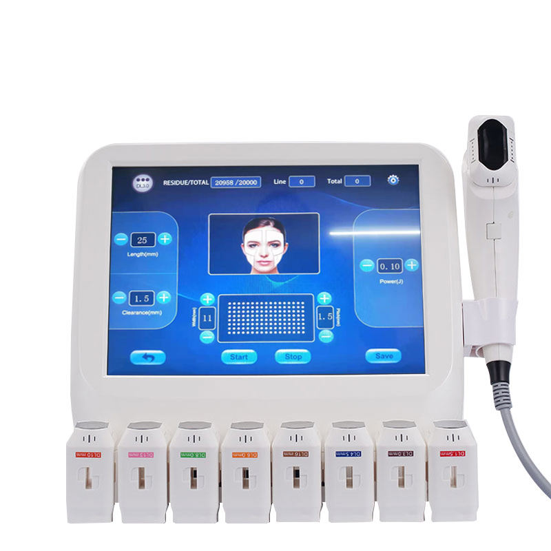 HIFU (High-Intensity Focused Ultrasound) facial machine with touchscreen interface.