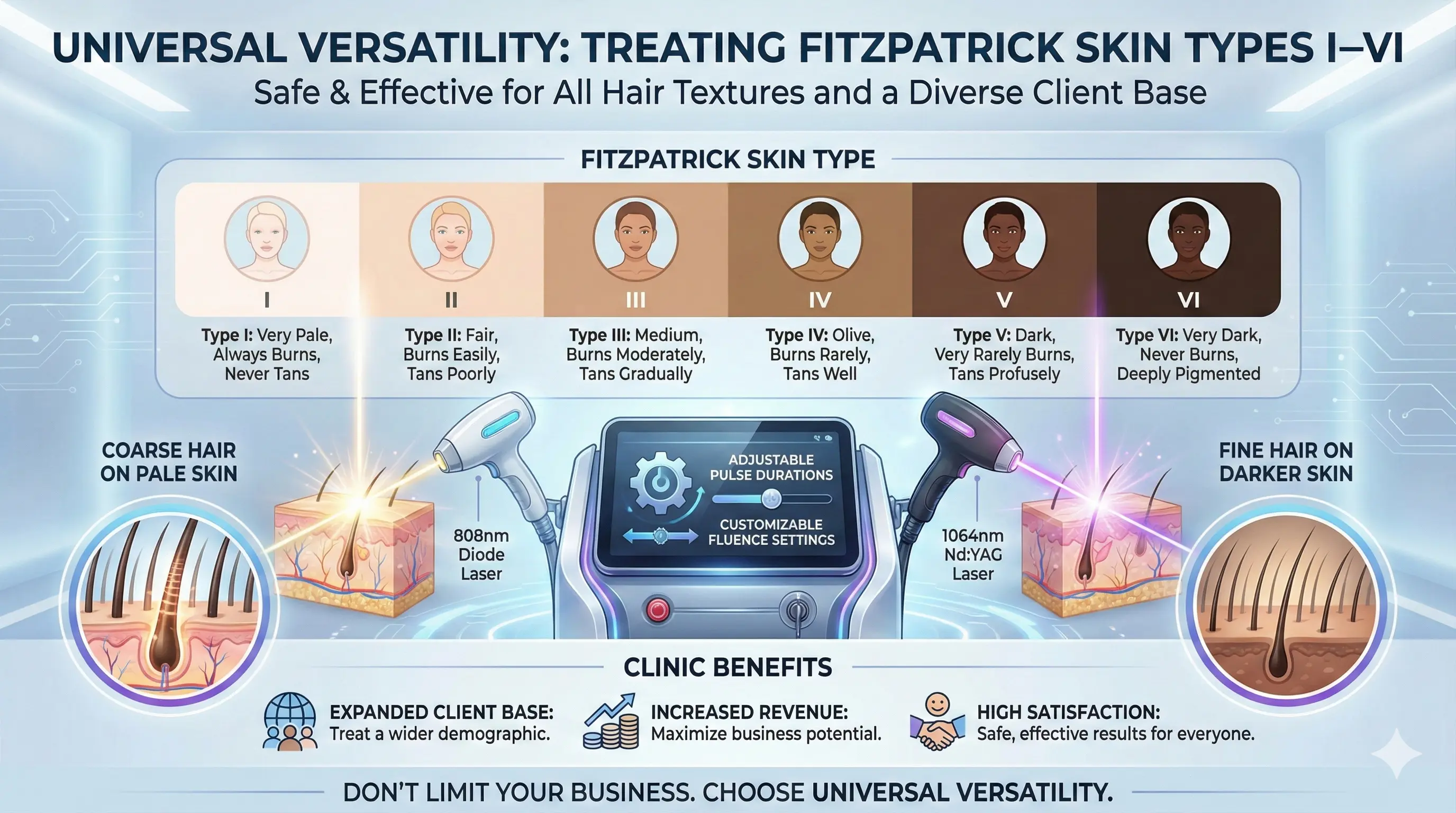 Laser Hair Removal Machine-Universal Versatility Treating Fitzpatrick Skin Types I–VI - HUIMAIN