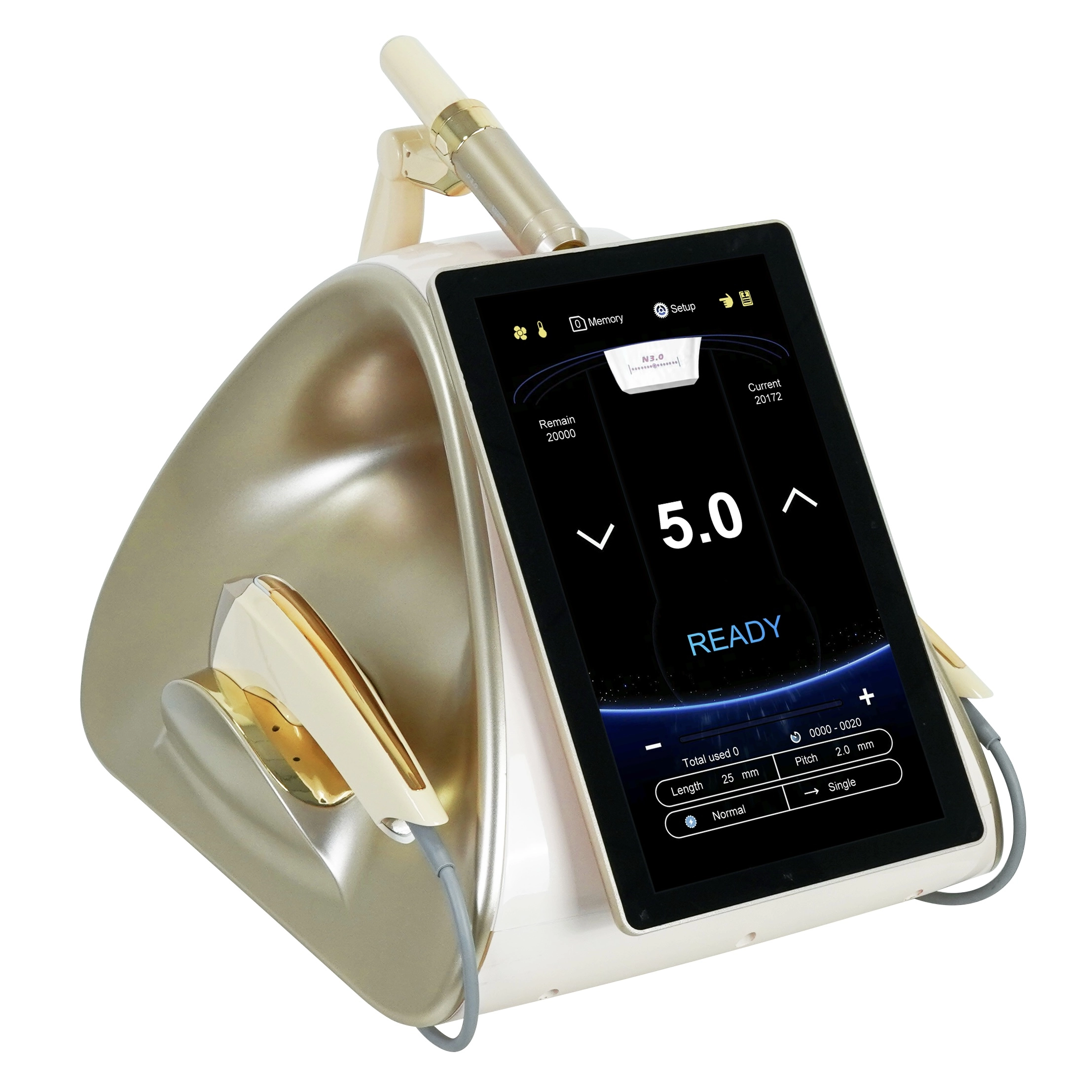 Gold-toned fractional RF microneedle machine with digital display. - HUIMAIN