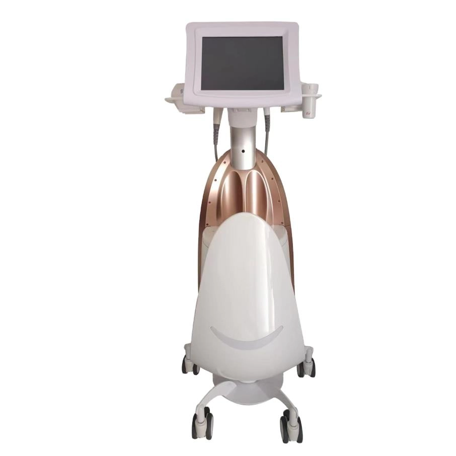 Aesthetic medical device with a touch screen interface on a wheeled stand. - HUIMAIN