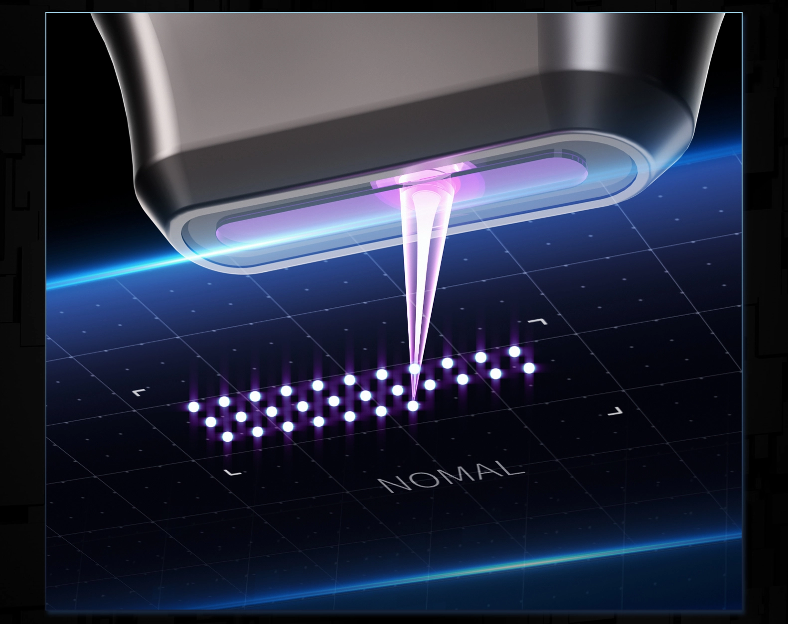 Nomal device emitting purple laser onto grid with illuminated dots. - HUIMAIN