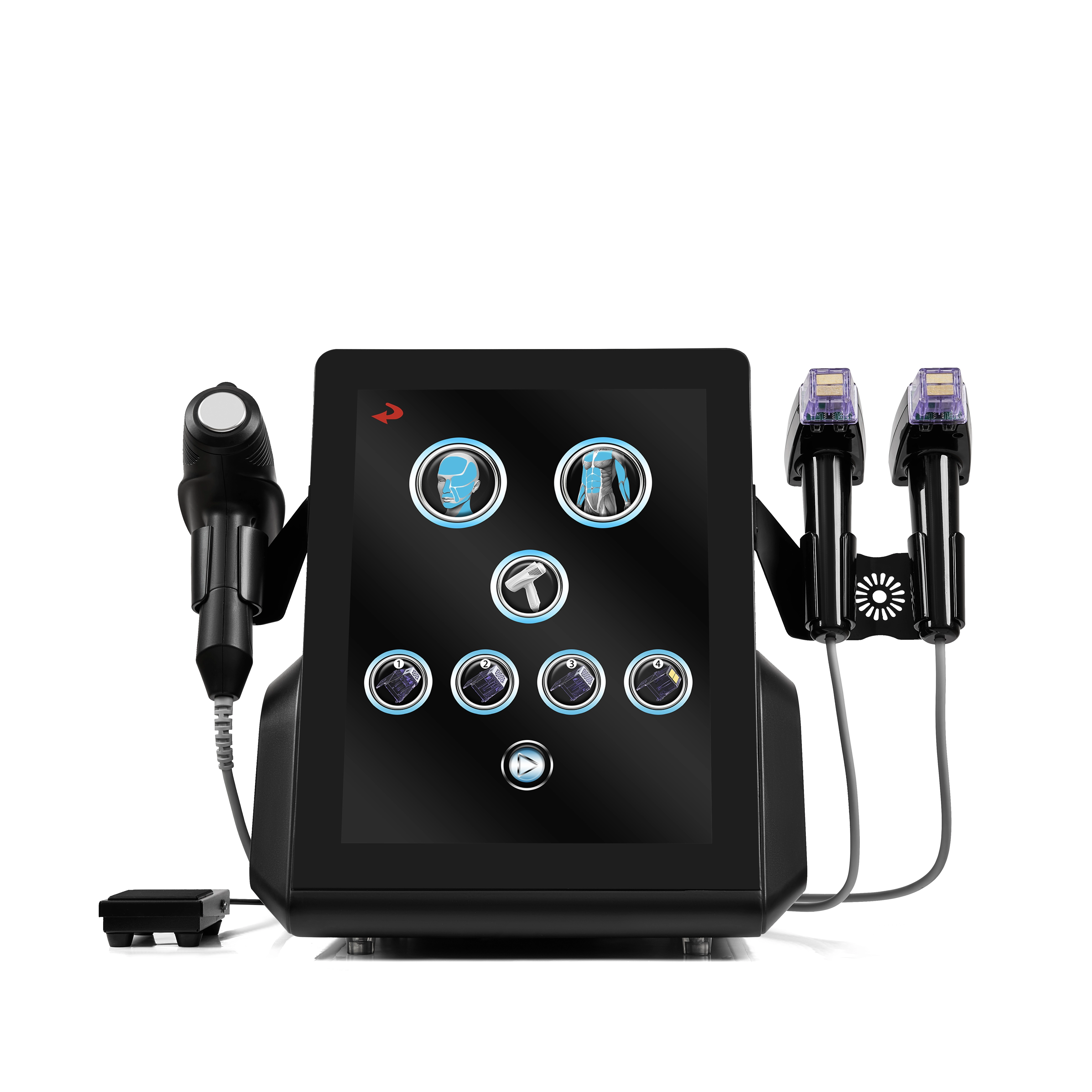 Professional aesthetic treatment machine with various applicators and touchscreen interface. - HUIMAIN