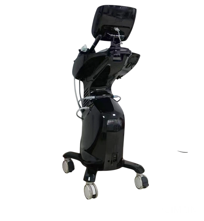 Black aesthetic device on wheels with a screen. - HUIMAIN