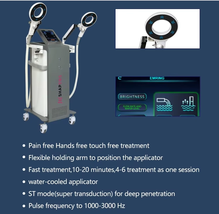 SHAPE EMS device with dual applicators, control screen, and features list. - HUIMAIN