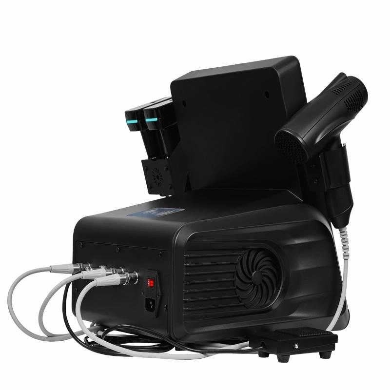 Black multi-functional aesthetic device with handpieces, cables, and a foot pedal. - HUIMAIN