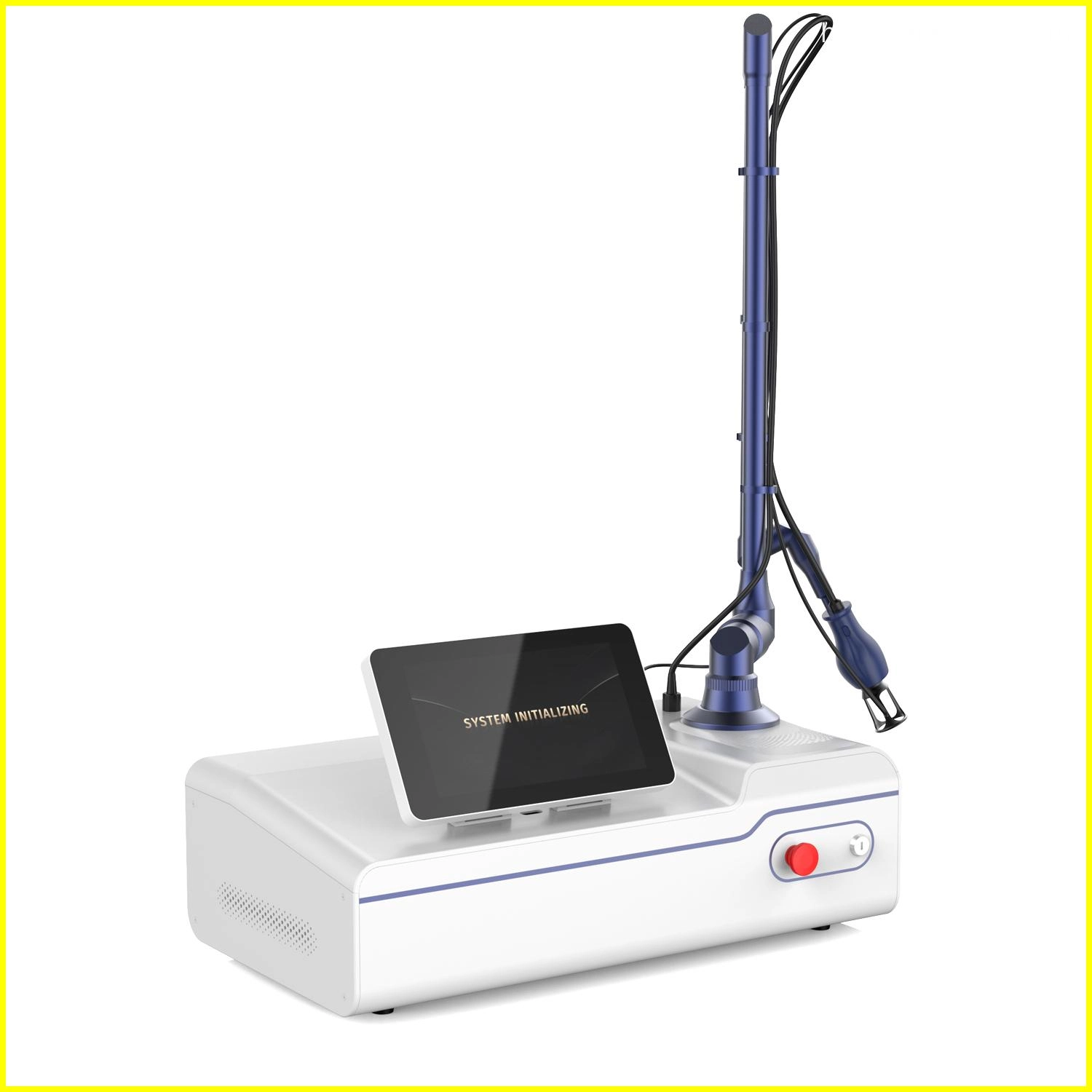 Medical laser device with touchscreen displaying System Initializing - HUIMAIN