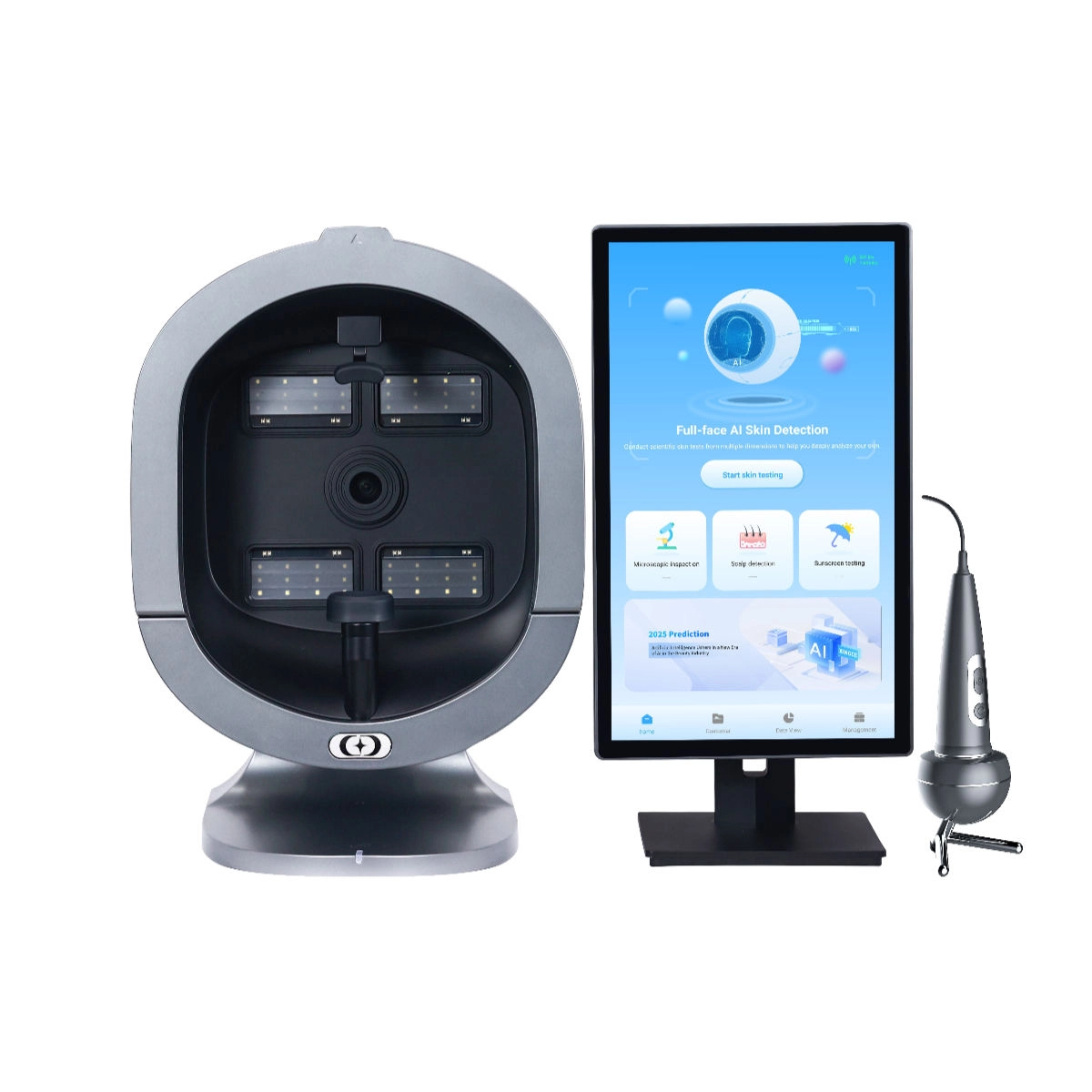 Full-face AI skin analysis machine with display screen and testing wand. - HUIMAIN