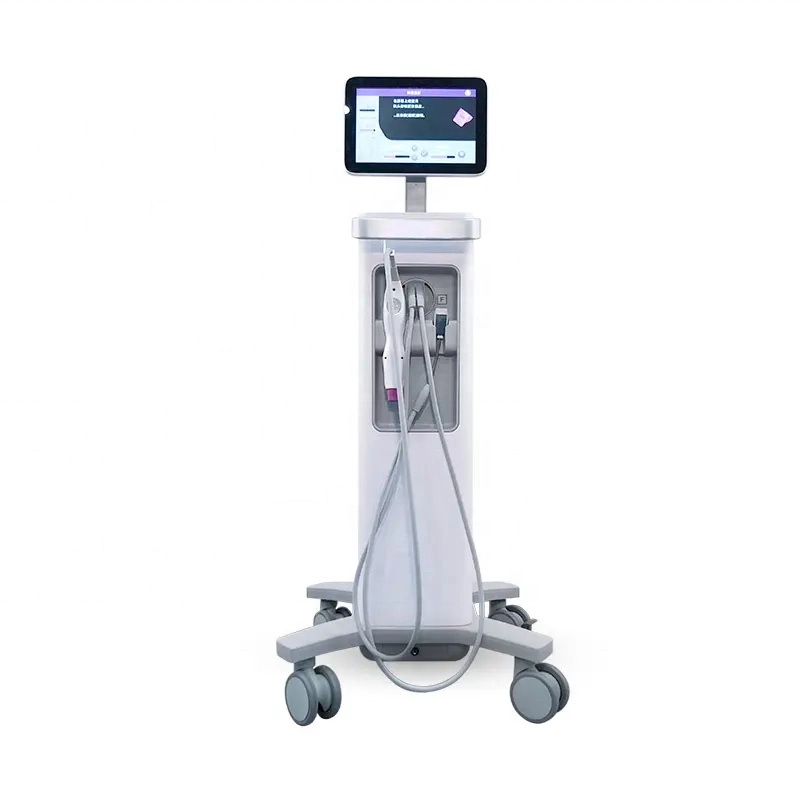 Medical aesthetic device with touch screen and handpieces on a rolling stand. - HUIMAIN