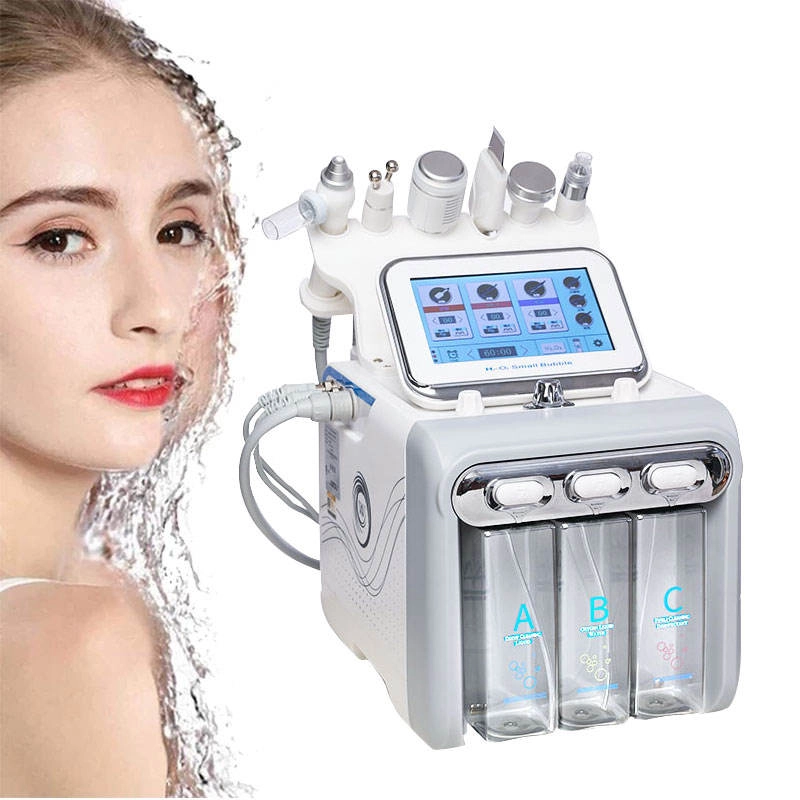 Woman with water on her face next to a multi-functional facial cleansing machine. - HUIMAIN
