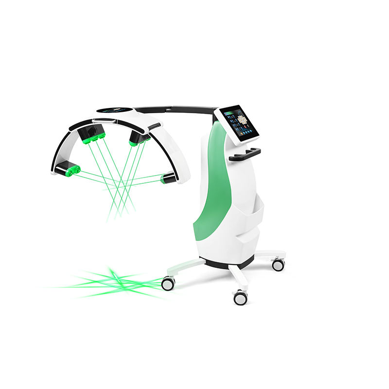 Medical device with a semicircular laser array and touchscreen console.