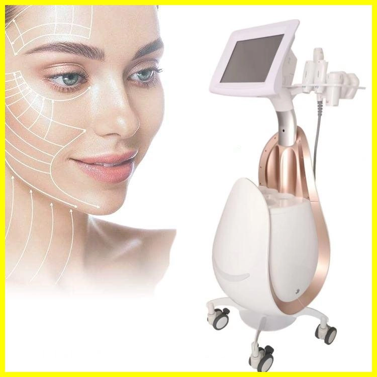 Woman's face with treatment lines next to a non-surgical facelift machine. - HUIMAIN