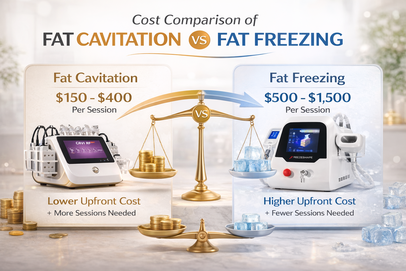 Comparación de costos entre la cavitación de grasa y la criolipólisis.