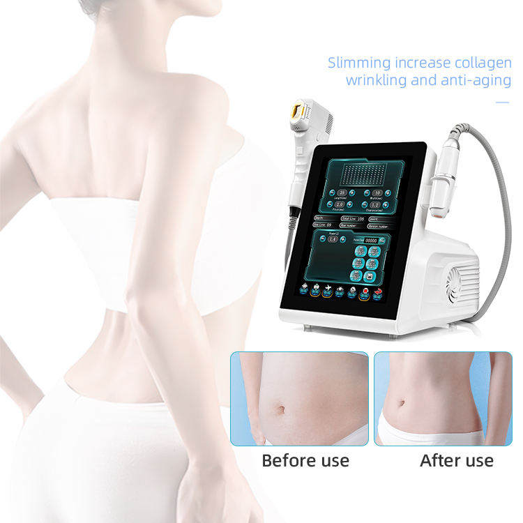 Anti-aging body sculpting machine showing before and after results.