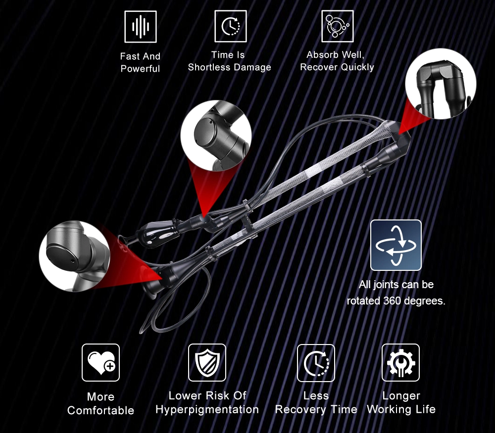 Close-up of a black exercise tool with description of its features. - HUIMAIN