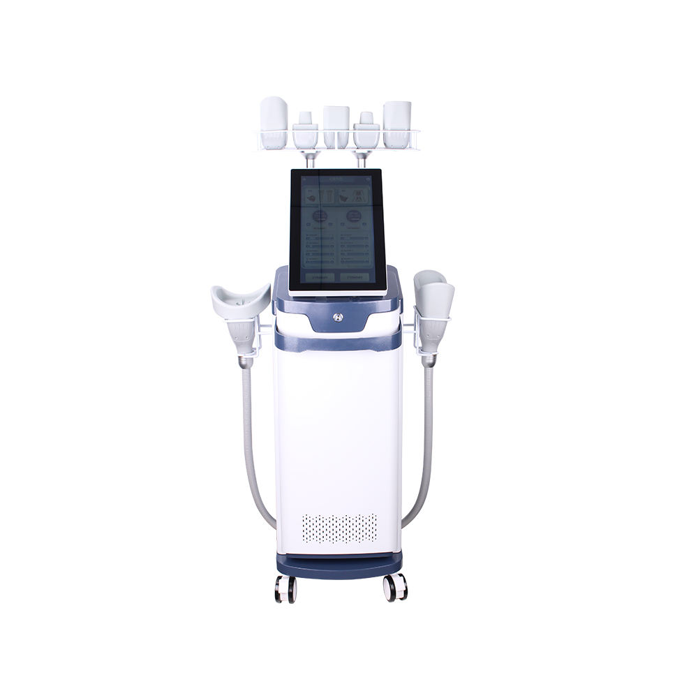 Professional body contouring machine with touch screen interface and various applicator attachments.