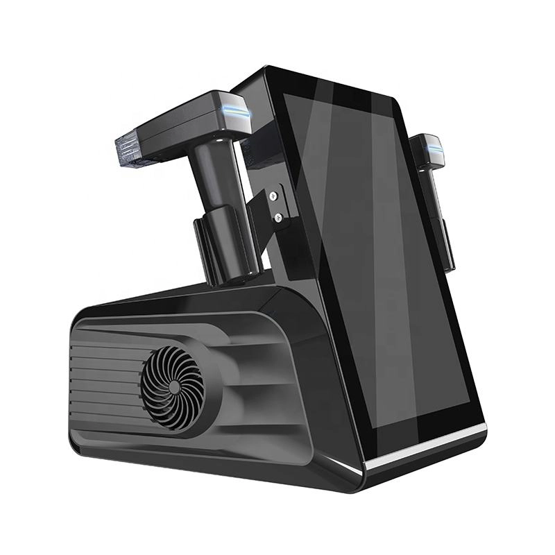 Black touchscreen kiosk with ventilation fan. - HUIMAIN