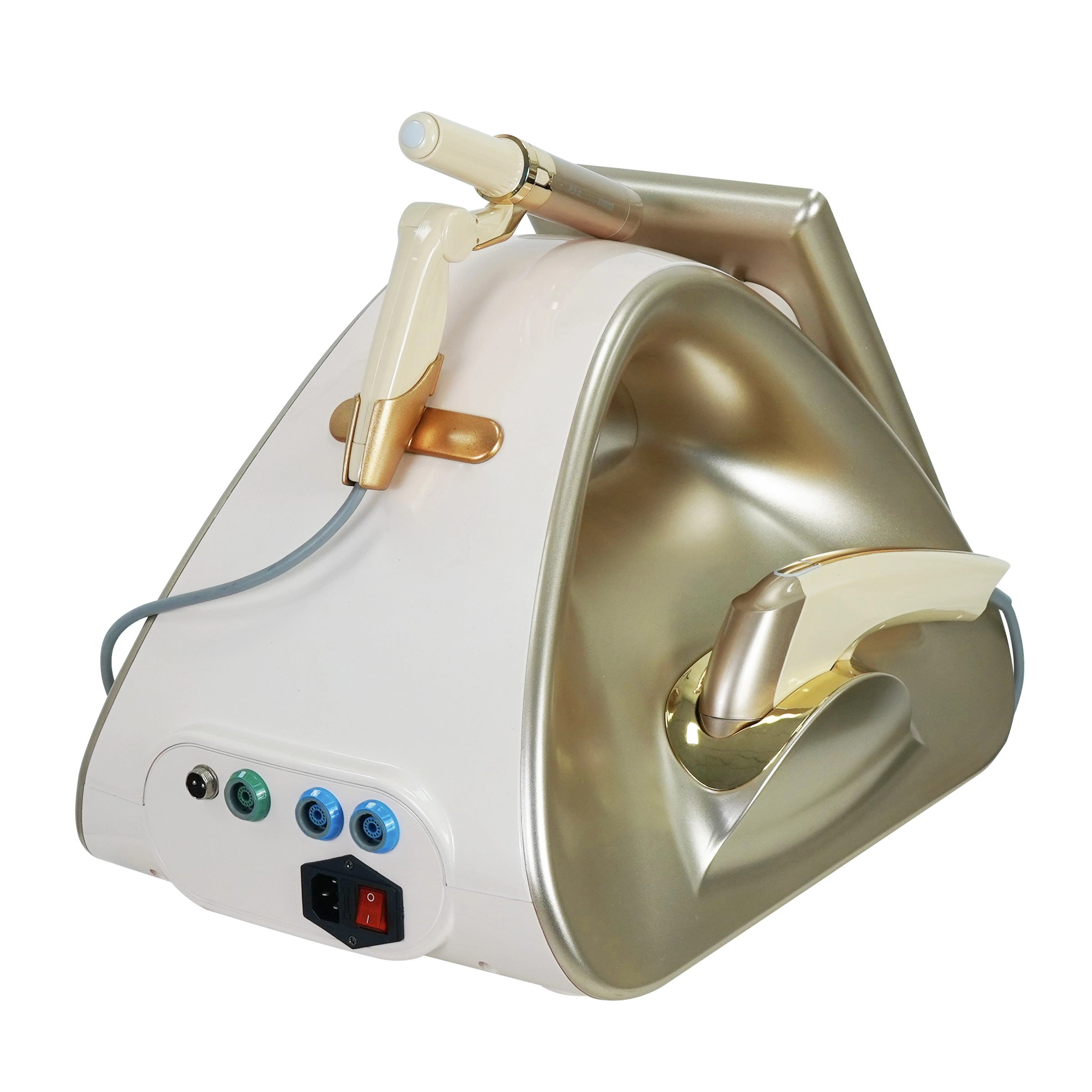 Medical aesthetic device with applicators, white and gold. - HUIMAIN