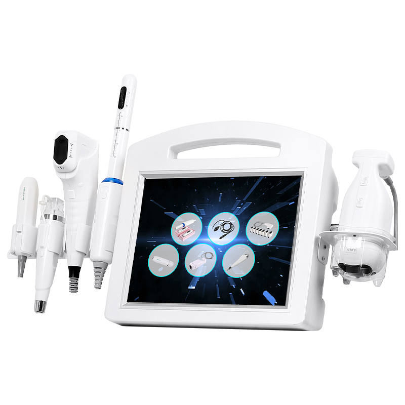 Professional skin treatment machine with multiple attachments and touch screen interface.