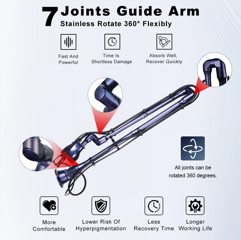 Image showcasing a stainless steel 7-joint guide arm with 360-degree flexibility and various benefits. - HUIMAIN