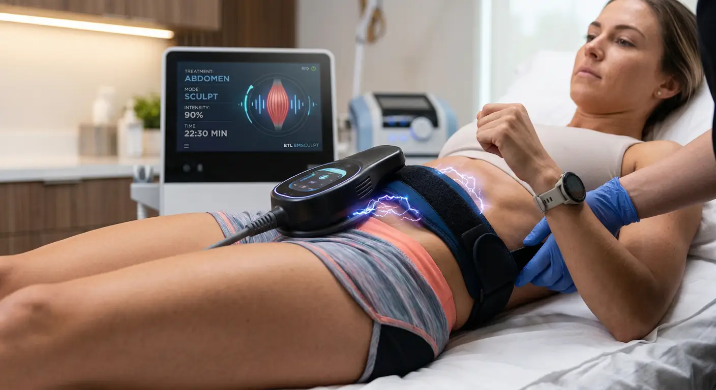 EMS sculpting treatment for abdominal muscle building. EMS sculpting treatment for abdominal muscle building.