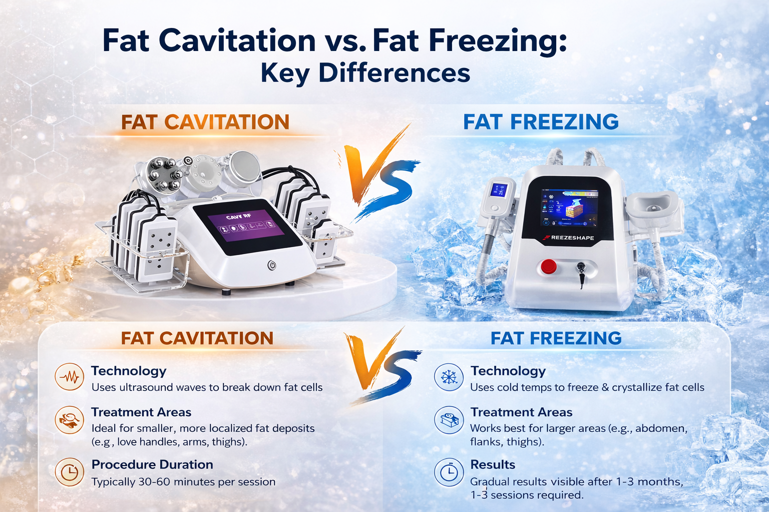 Cavitación de grasa vs. criolipólisis de grasa: diferencias clave