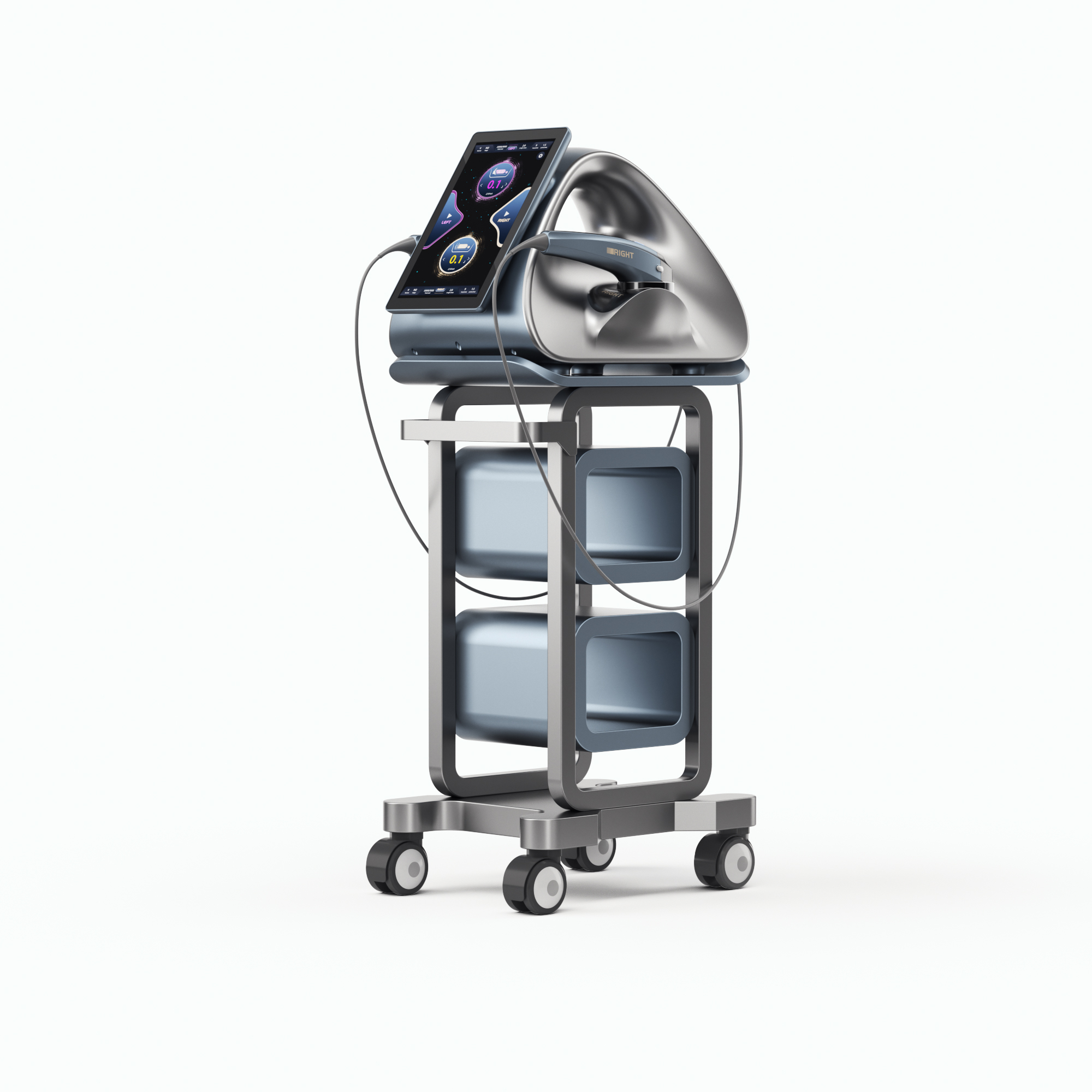 Medical aesthetic device on a rolling cart with a digital interface.