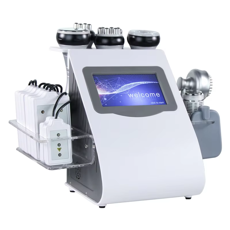 Professional ultrasonic cavitation slimming machine with multiple attachments and touchscreen.