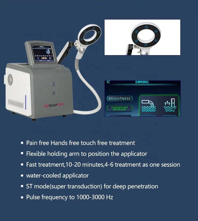 SHAPEMS pain-free, hands-free treatment machine with a flexible holding arm and water-cooled applicator. - HUIMAIN
