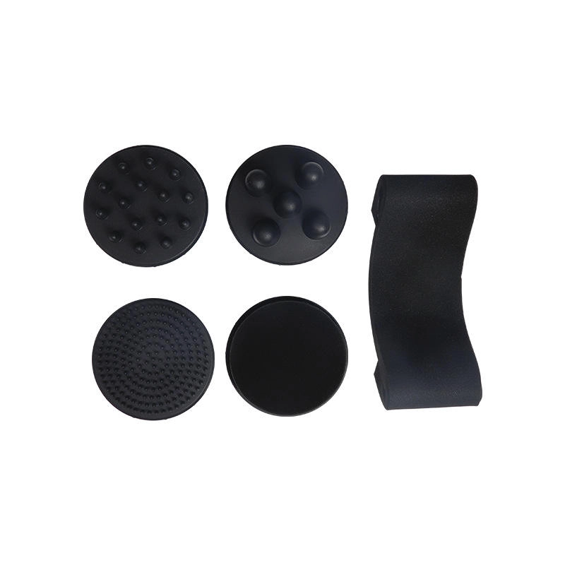 Black massage gun attachments including textured heads and a curved handle. - HUIMAIN