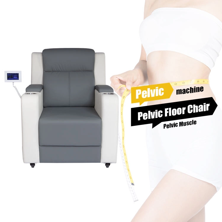 Sillón de estimulación de los músculos del suelo pélvico con mujer midiendo su cintura. - HUIMAIN
