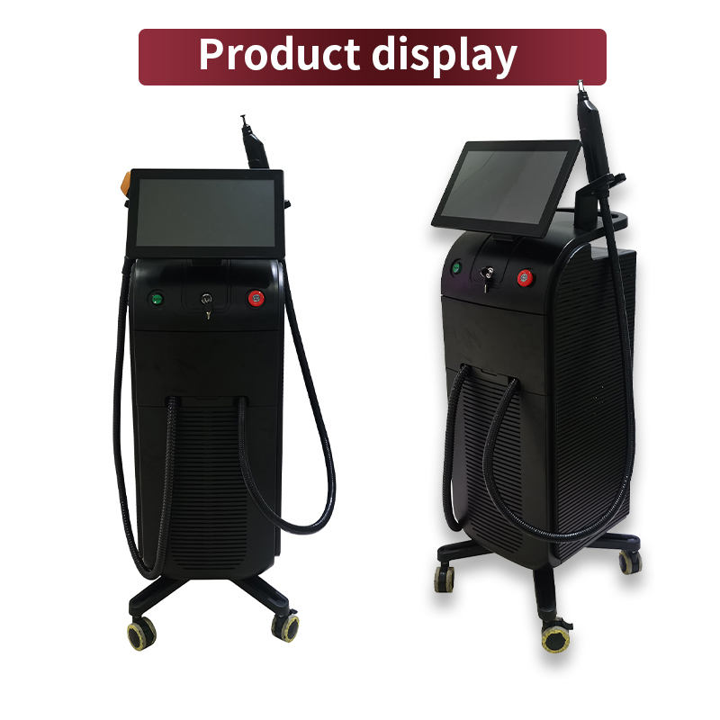 Two black medical aesthetic laser machines with touchscreens.