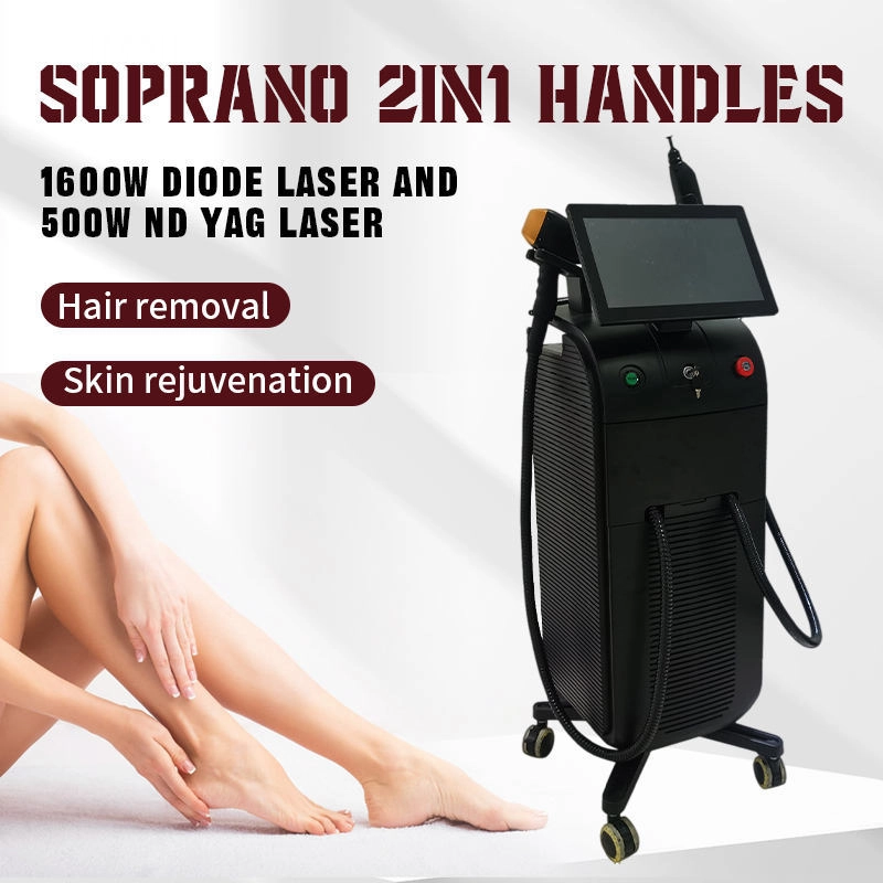 Soprano 2in1 1600W Diode and 500W ND Yag Laser machine for hair removal and skin rejuvenation treatments. - HUIMAIN