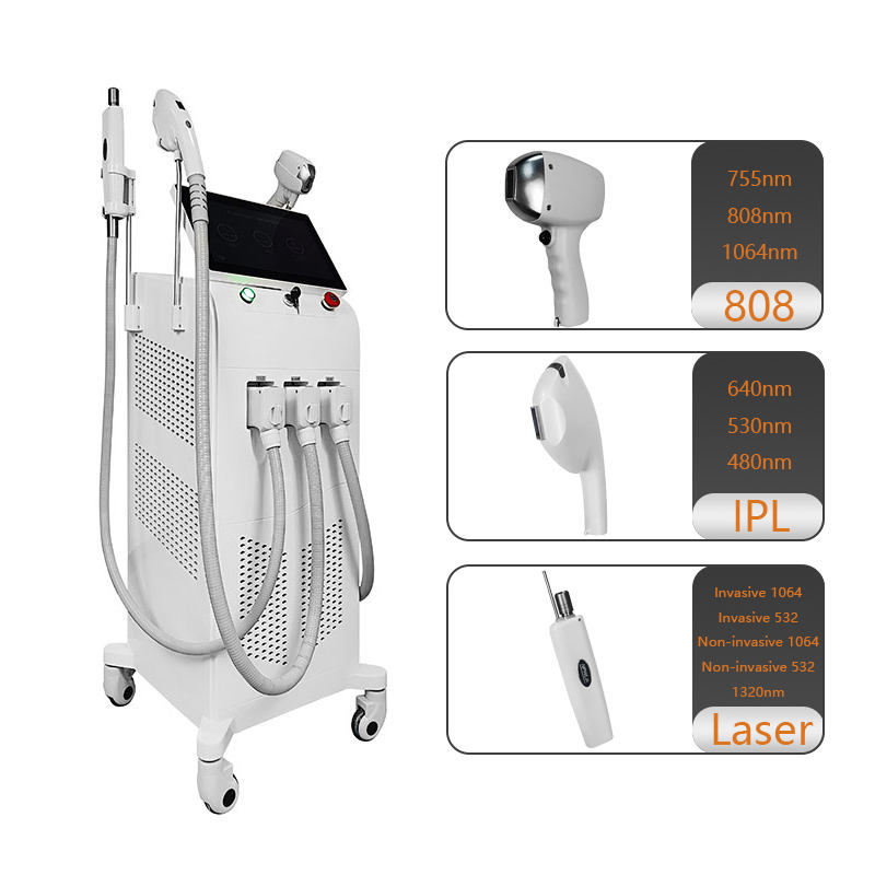 Professional multi-wavelength laser hair removal machine with various applicators.