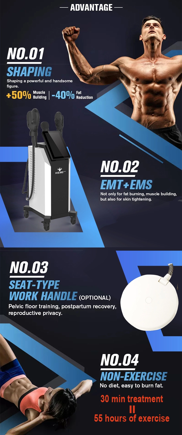 Portable EMS body sculpting device with touchscreen control - HUIMAIN